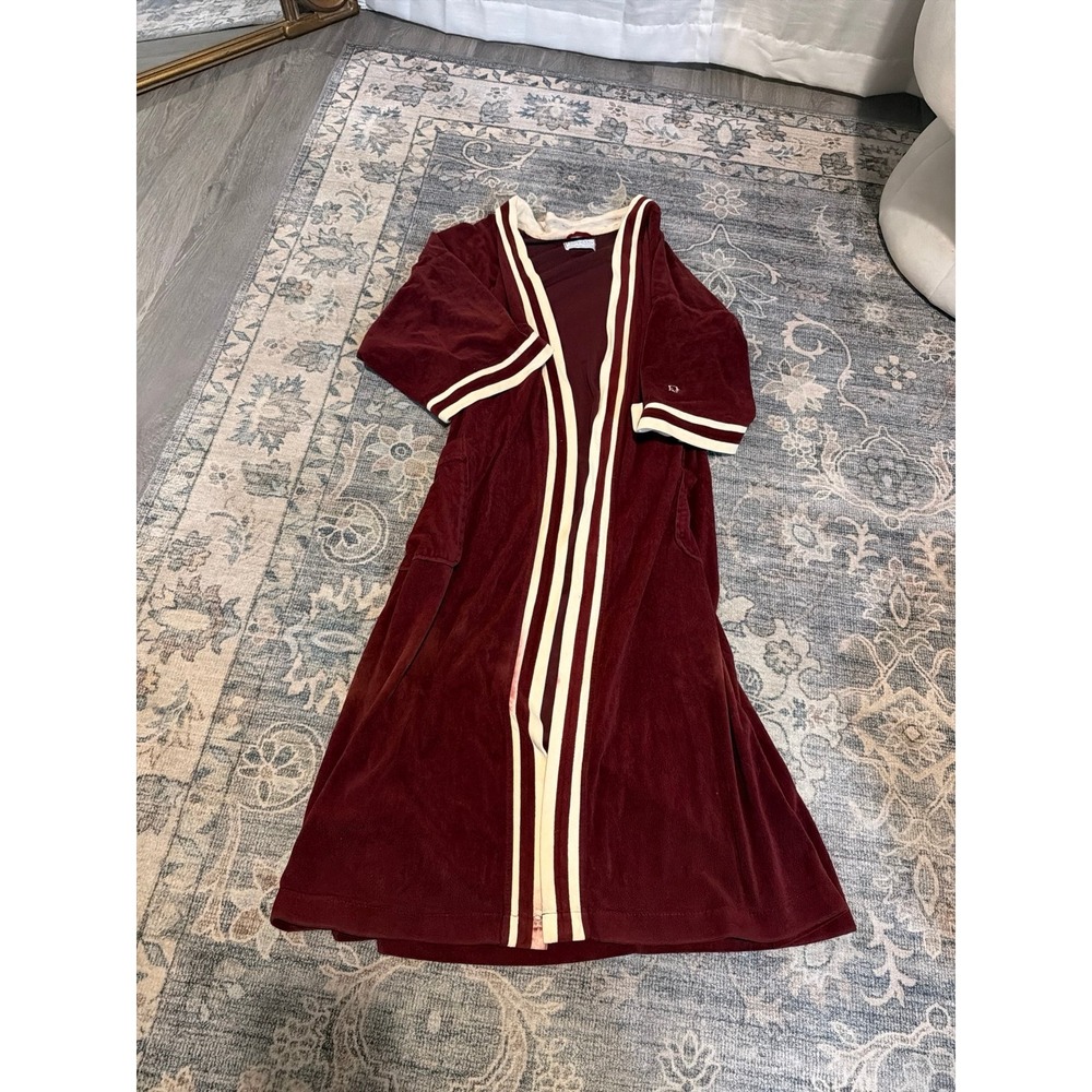 Vintage Christian Dior Maroon Burgundy Robe De Chambre Long Bath Robe